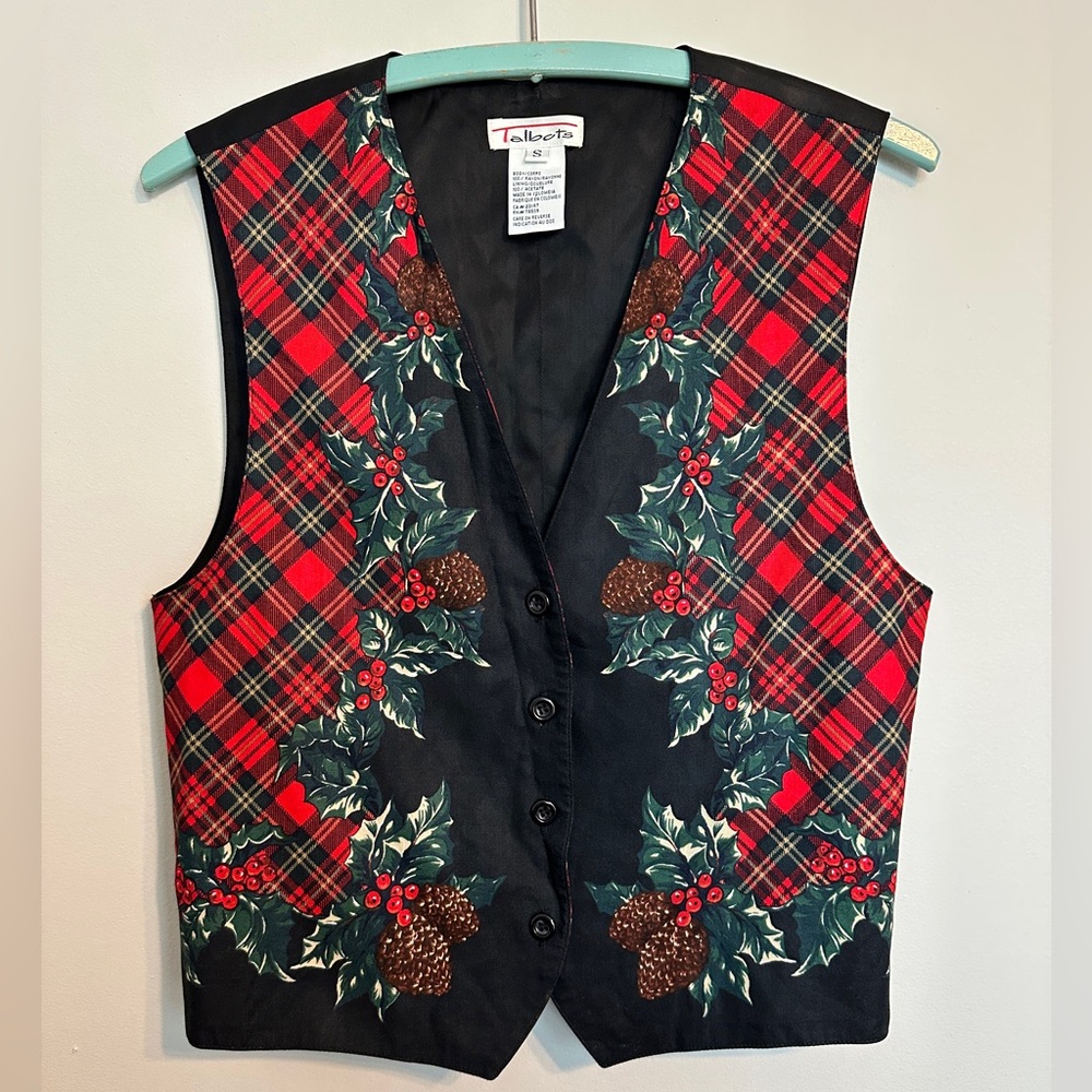 Talbots • Vintage 90s EUC Red Plaid Holiday Christmas Button Up Vest